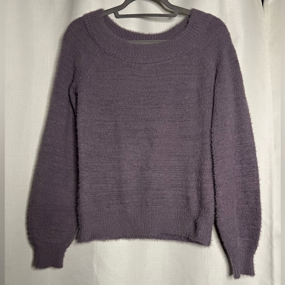 Made With Love Purple Fuzzy Scoop Neck Sweater Large - Picture 7 of 7